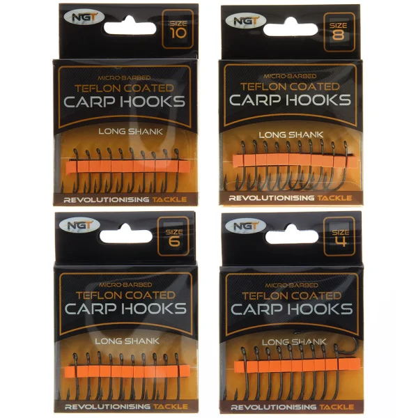 NGT Long Shank Teflon Coated Micro Barbed Carp Hooks