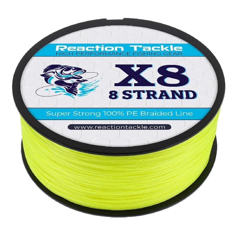 Reaction Tackle X8 Braided Fishing Line - Hi Vis Yellow 8 Strand